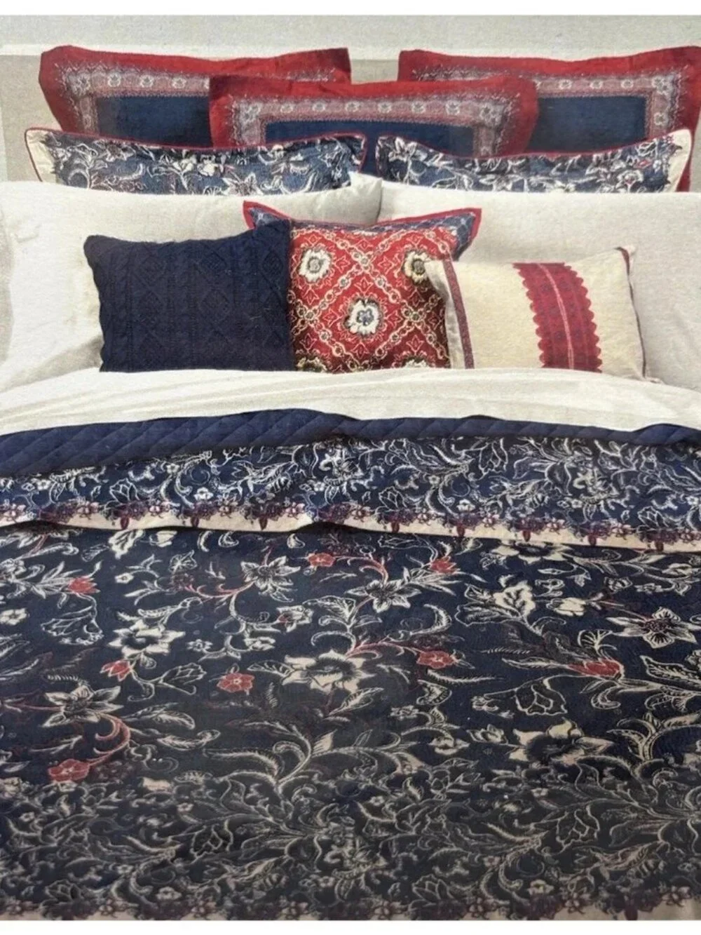 Ralph Lauren Mirabelle Queen Duvet Cover Blue Floral Cotton 94” X 96” NWOT